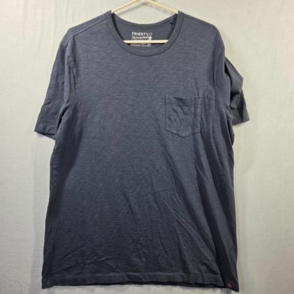 Faherty Sunwashed Shirt Mens Large Gray Pocket Tee Regenerative Organic Cotton